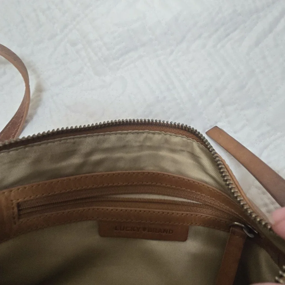 Lucky Brand Brown Leather Crossbody Bag Braided Studded Boho Triple‎ Compartment